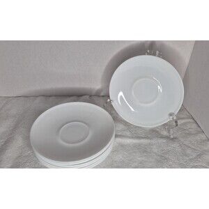 Set Of 7 Arcopal France All White Tea Saucers Milk Glass Vintage 6 1/8"